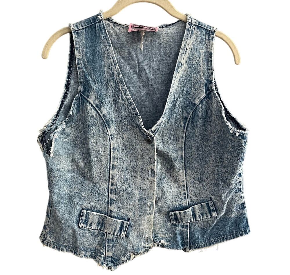 Vintage Western Denim Jean Vest Acid Wash-Large